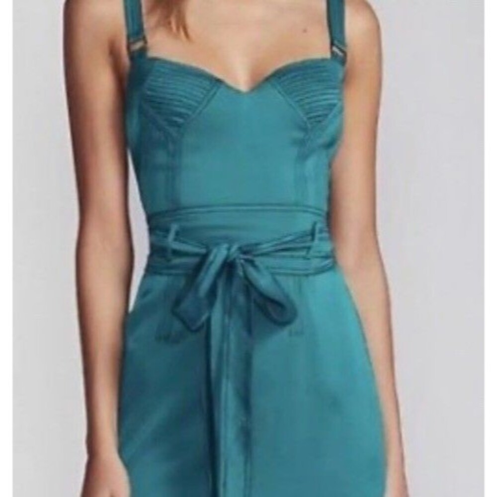 NWT Free People Flirty Sweetheart Dress Wide Strap Belted Waist Green Size 6 Y2K